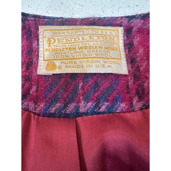 Vintage 80s Pendleton Wool Lined Plaid Cardigan Jacket Size 14 Raspberry Preppy - Picture 6 of 7